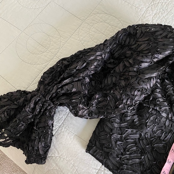 NWT ASOS LUXE Black Off Shoulder Crop Top & Wide Leg Sheer Lace Trousers Size 2 - Picture 8 of 15